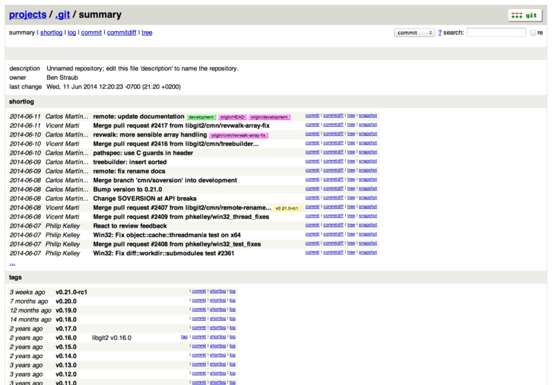 L’interface web de visualisation Gitweb.