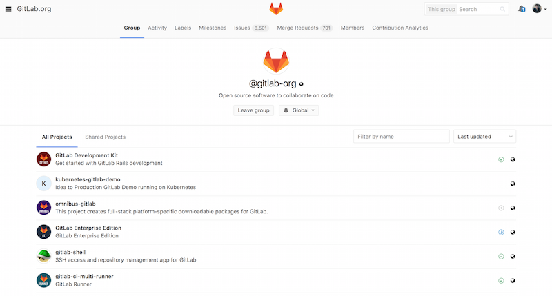 L’écran d’administration des groupes
GitLab.